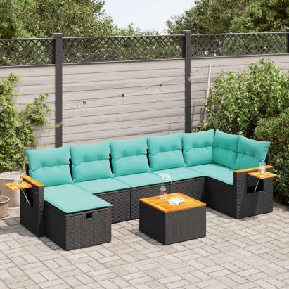 Set mobilier de grădină cu perne, 8 piese, negru, poliratan GartenMobel Dekor