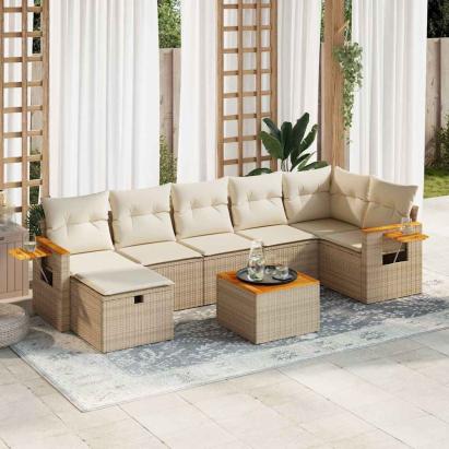 Set canapele de grădină, 8 piese, cu perne, bej, poliratan GartenMobel Dekor