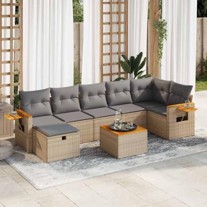 Set canapele de grădină, 8 piese, cu perne, bej, poliratan GartenMobel Dekor