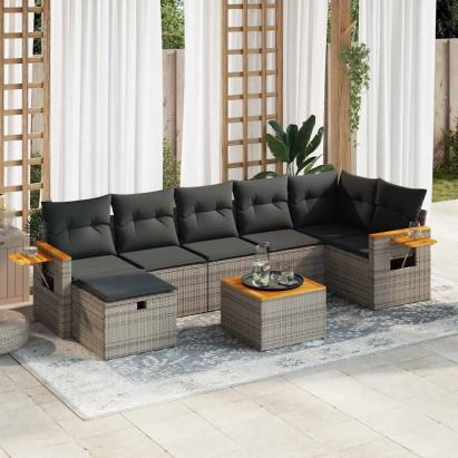 Set canapele de grădină cu perne, 8 piese, gri, poliratan GartenMobel Dekor