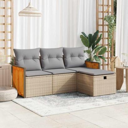 Set canapele de grădină, 4 piese, cu perne, bej, poliratan GartenMobel Dekor