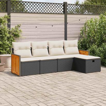 Set mobilier de grădină cu perne, 5 piese, negru, poliratan GartenMobel Dekor