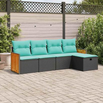 Set mobilier de grădină cu perne, 5 piese, negru, poliratan GartenMobel Dekor