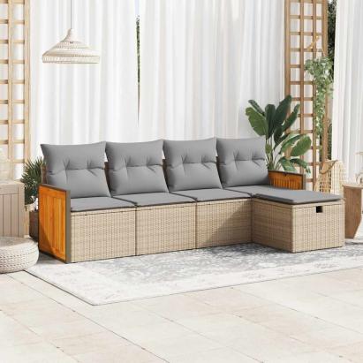 Set canapele de grădină cu perne, 5 piese, bej, poliratan GartenMobel Dekor