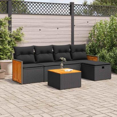 Set mobilier de grădină cu perne, 6 piese, negru, poliratan GartenMobel Dekor