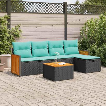 Set mobilier de grădină cu perne, 6 piese, negru, poliratan GartenMobel Dekor