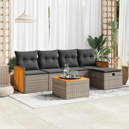 Set mobilier grădină cu perne, 6 piese, gri, poliratan GartenMobel Dekor