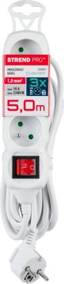 Prelungitor electric 5 m alb, 3 prize si intrerupator Strend Pro