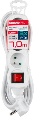 Prelungitor electric 7 m cu 3 prize si intrerupator, alb Strend Pro