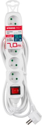 Prelungitor electric 7 m, 5 prize, întrerupător, alb, Strend Pro