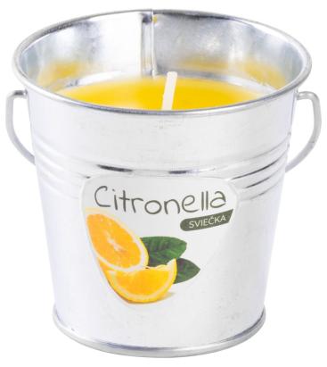 Lumânare repelentă cu citronella în găleată metalică, 80 g