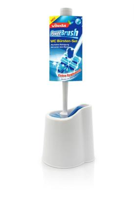 Perie WC Vileda cu suport, peri cu ioni de argint, curățare sub margine