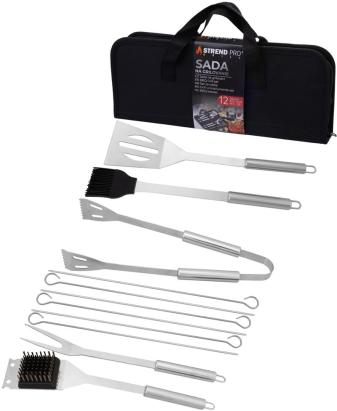 Set ustensile pentru grătar Strend Pro Grill, 12 piese, inox, cu husă