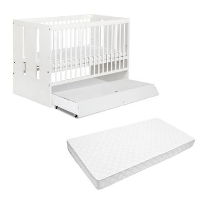 Pătuț bebeluși KLUPS Paula alb cu sertar și saltea 120x60 cm