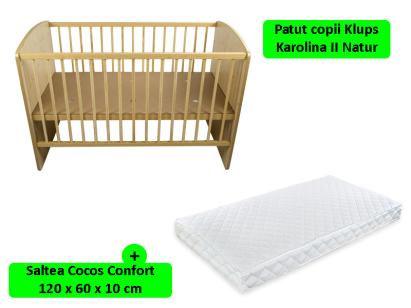 Pătuț bebe KLUPS Karolina II natur cu saltea cocos 120x60x10 cm