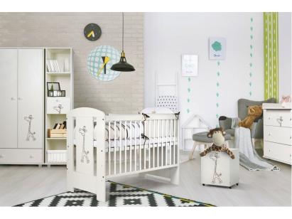 Set mobilier camera bebe Klups Safari Giraffe alb cu patut si saltea