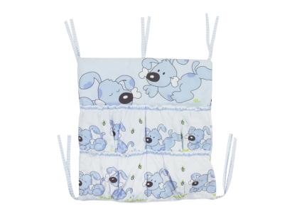 Buzunar pentru patut MyKids Catelus Albastru, 4 compartimente, 60x60 cm