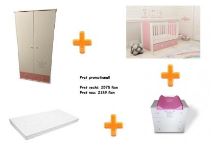 Mobilier Camera copii Si Bebelusi KLUPS KORONA Alb-Roz