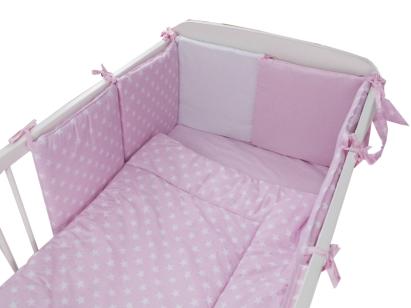 Lenjerie pentru patut bebe MyKids Light Stars Pink, 11 piese, 120x60 cm