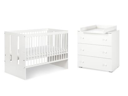 Set mobilier bebe Klups Paula alb cu patut, comoda si saltea 120x60