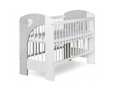 Pătuț copii din lemn KLUPS NEL Heart alb-gri, 120x60 cm