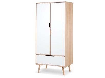 Dulap pentru copii Klups Sofie natur-alb cu sertar și bară haine