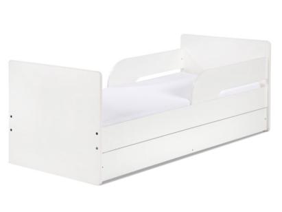 Pat copii din lemn cu sertar Klups Timo, alb, 160x70 cm