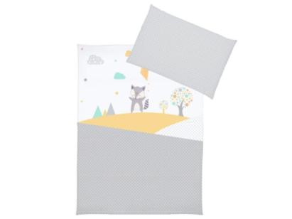 Lenjerie pat bebe 3 piese KLUPS Raccoon din bumbac, 135x100 cm