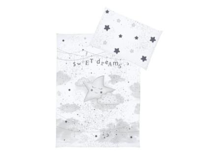 Lenjerie pat bebelusi 3 piese KLUPS My Star din bumbac, alb-gri