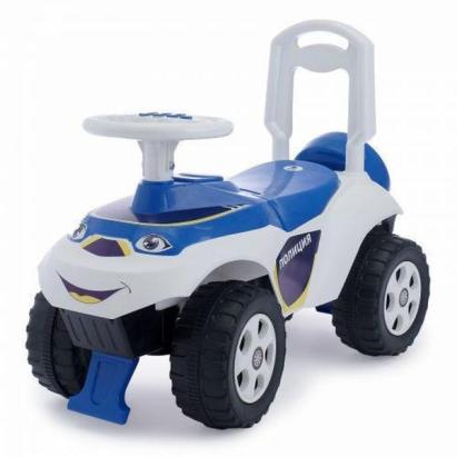 Masinuta de impins pentru copii MyKids Music alb-albastru, cu sunete