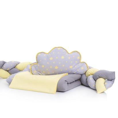 Lenjerie pentru patut bebe MyKids, 8 piese, cu baldachin, gri-galben, 120x60 cm