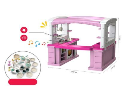 Bucătărie mare pentru copii roz, cu sunete, lumini și 34 accesorii