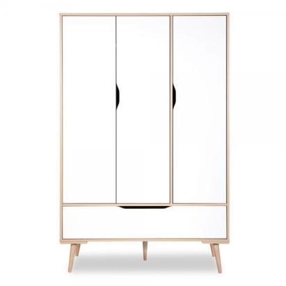 Dulap pentru copii Klups Sofie, 3 uși și sertar, natur-alb