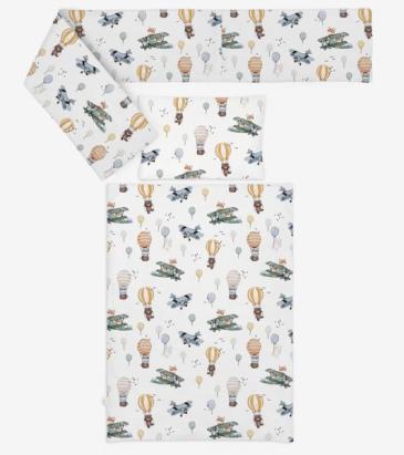 Lenjerie de pat bebeluși 3 piese KLUPS Sky World din bumbac, cu apărătoare