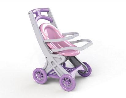 Carucior pentru papusa MyKids roz-mov, stabil, cu cos pentru accesorii