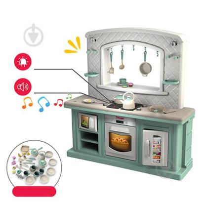 Bucătărie pentru copii turcoaz cu lumini, sunete și 34 accesorii