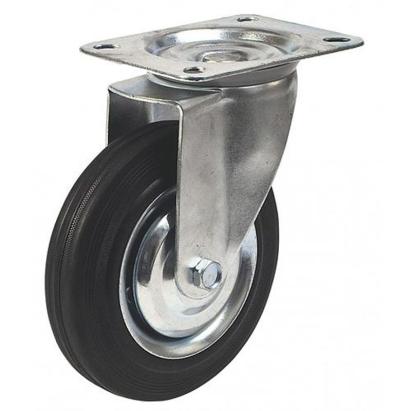 Roată pivotantă Renost 125 mm cu cauciuc negru și disc zincat