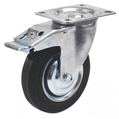 Roată pivotantă cu frână Renost 100 mm, cauciuc negru