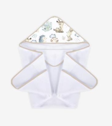 Prosop de baie pentru bebelusi Klups Forest World cu capison 100x100 cm