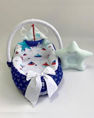 Babynest pentru bebelusi MyKids Standard Sailor Blue cu arcada si pernita