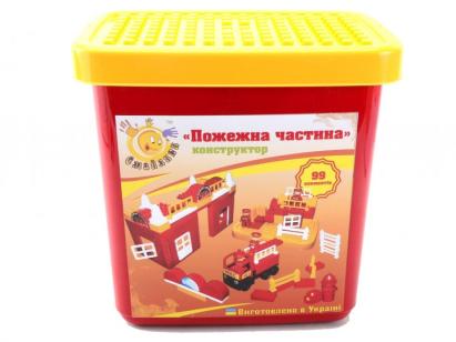 Set cuburi construcție pompieri pentru copii, 96 piese, cutie plastic