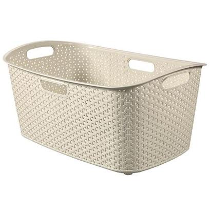 Coș de rufe Curver My Style 47L crem, aspect ratan, 60x39x28 cm