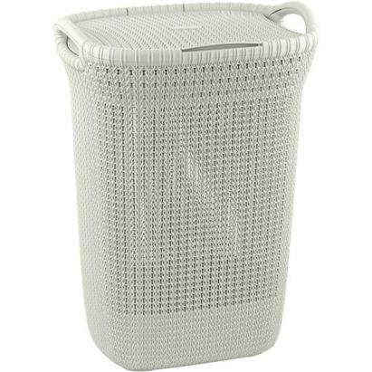 Coș de rufe Curver Knit 57L crem cu capac, 45,2x34,1x61,4 cm