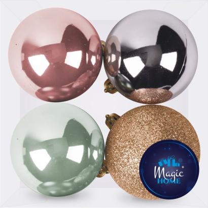 Set 4 globuri de Craciun MagicHome, mix elegant, pentru brad, 10 cm