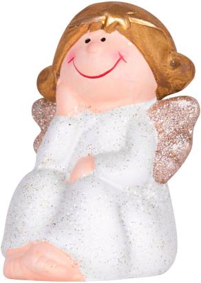 Figurina decorativa inger sezand pentru Craciun, alb-auriu, 11 cm