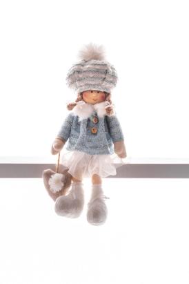 Decorațiune de Crăciun MagicHome fetiță albastră, șezând, 22 cm