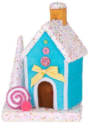 Decorațiune de Crăciun MagicHome Candy Line căsuță albastră 19x27 cm