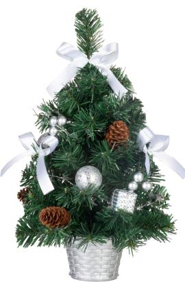 Stromček MagicHome Vianoce, ozdobený, strieborný, mašľa, 40 cm