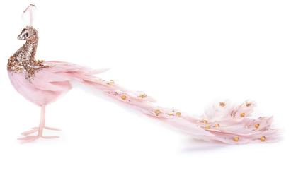 Decoratiune de Craciun MagicHome, paun roz din pene, 50x20x23 cm