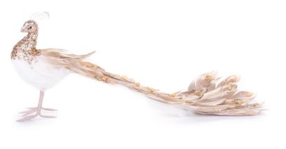 Păun decorativ auriu din pene pentru Crăciun, 50x20x23 cm